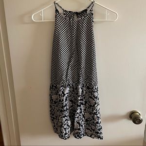 Papaya navy and cream floral romper with open back